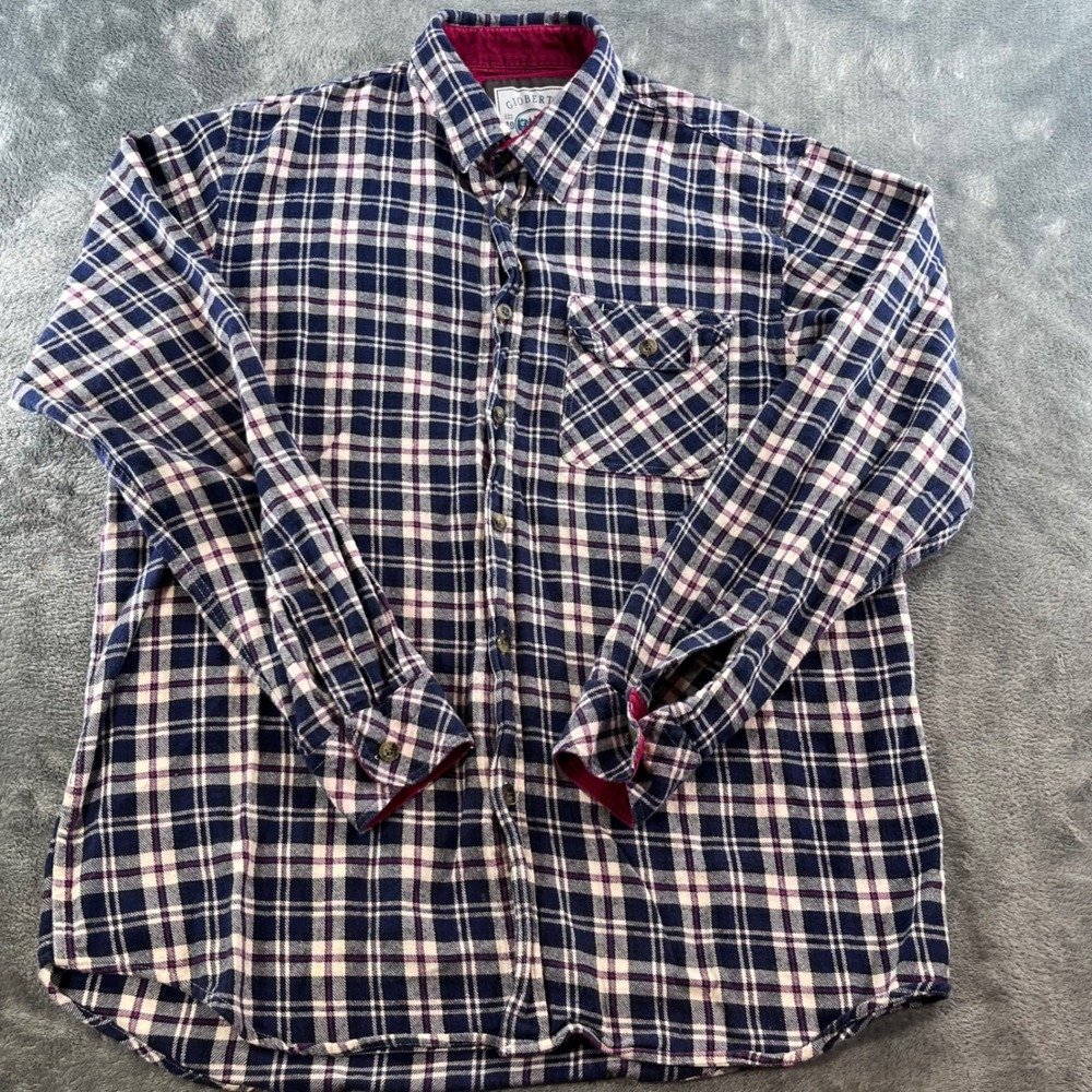 Gioberti Mens Navy Blue Plaid Flannel Button Down Shirt Large Cotton Corduroy